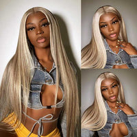 Barbie Blonde Wig With Brown Highlights Straight Hair & Body Wave 13x4 Lace Frontal Wigs