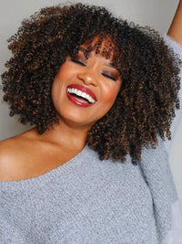 Bouncy Natural Wave Wig with Bangs Glueless 3x1 Lace Pull & Go Drawstring Wig