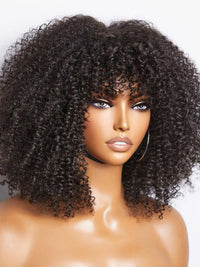 Bouncy Natural Wave Wig with Bangs Glueless 3x1 Lace Pull & Go Drawstring Wig