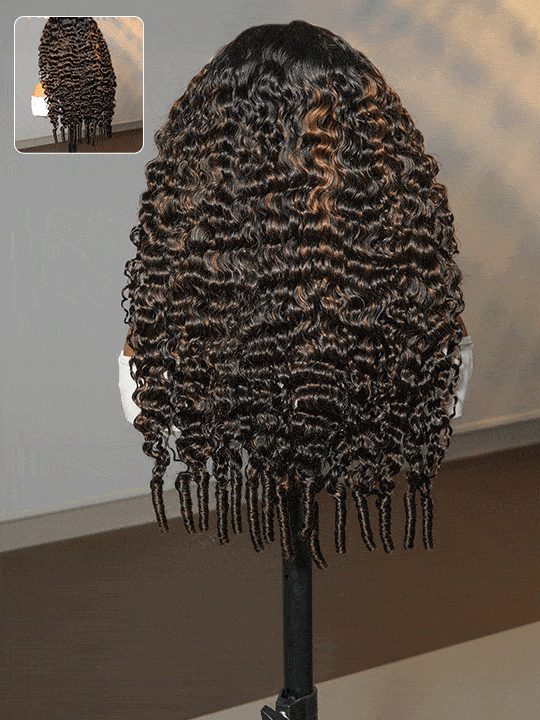 Kisslove Hair Brown Highlight Burmese Curly 13x6 Lace Frontal Wig Pre Everything Glueless Human Hair Wig