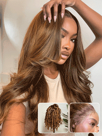 Kisslove Hair Honey Blonde with Chestnut Brown Highlights Ombre Color 6x4.5 Lace Glueless Body Wave Wig With Baby Hair
