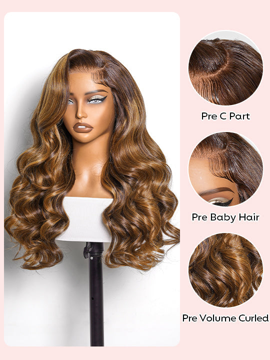 Kisslove Hair Honey Blonde with Chestnut Brown Highlights Ombre Color 6x4.5 Lace Glueless Body Wave Wig With Baby Hair
