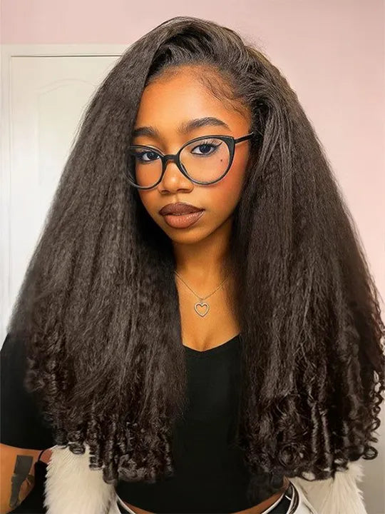 Kisslove Kinky Straight Burmese Curly Hair Invisi Drawstring Glueless Lace Wig Wear Go Wig With Spiral Curls
