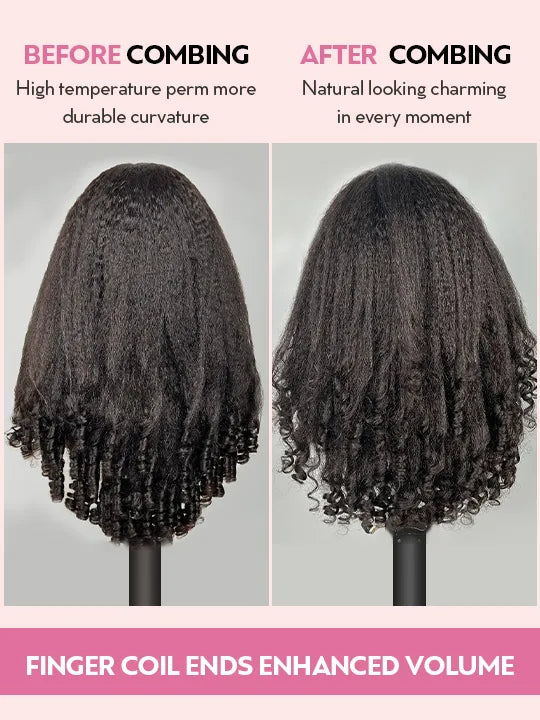 Kisslove Kinky Straight Burmese Curly Hair Invisi Drawstring Glueless Lace Wig Wear Go Wig With Spiral Curls
