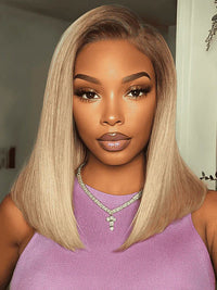 [Wear & Go] Ash Blonde with Dark Root Straight Bob Wig 13x4 Transparnt Lace Glueless Wig