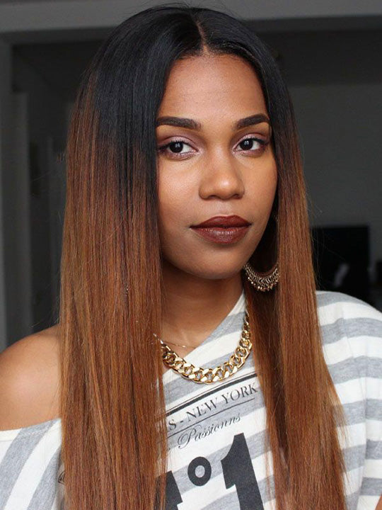 Ombre Brown Hair With Black Roots 5x5 13x4 13x6 Lace Wigs Straight Human Hair Wigs
