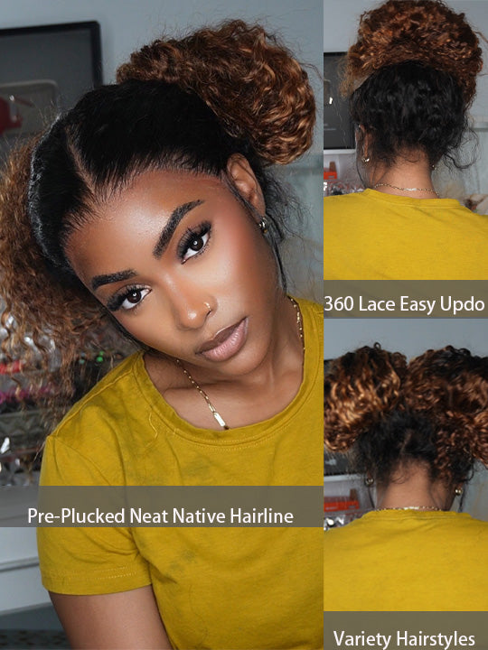 Kisslove Ombre Brown Glueless Water Wave Wig Chocolate Brown Hair Invisi-Drawstring Cap 360 Lace Wig