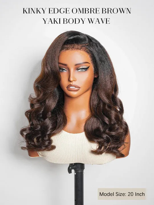 Kisslove Invisi-Drawstring 360 Lace Wig Ombre Brown Hair Yaki Body Wave Wigs with Newborn Hairline