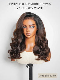 Kisslove Invisi-Drawstring 360 Lace Wig Ombre Brown Hair Yaki Body Wave Wigs with Newborn Hairline