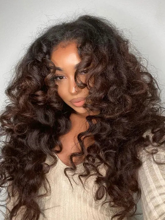 Kisslove Invisi-Drawstring 360 Lace Wig Ombre Brown Hair Yaki Body Wave Wigs with Newborn Hairline
