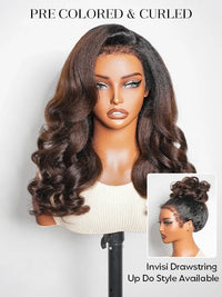 Kisslove Invisi-Drawstring 360 Lace Wig Ombre Brown Hair Yaki Body Wave Wigs with Newborn Hairline
