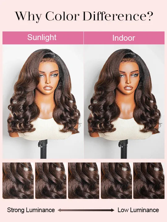 Kisslove Invisi-Drawstring 360 Lace Wig Ombre Brown Hair Yaki Body Wave Wigs with Newborn Hairline