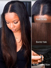 Kisslove Ombre Brown Yaki Straight Body Wave 360 Invisi-Drawstring Lace Human Hair Wigs