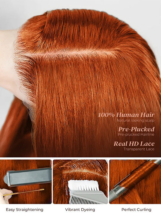 Ombre Ginger Brown Curtain Bangs 3D Body Wave Wig Pull & Go Drawstring Glueless Wig