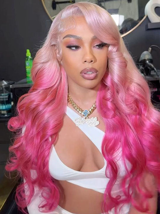 Ombre Purple/Pink/Blue Color 3D Body Wave 13x4 Lace Frontal Human Hair Wigs