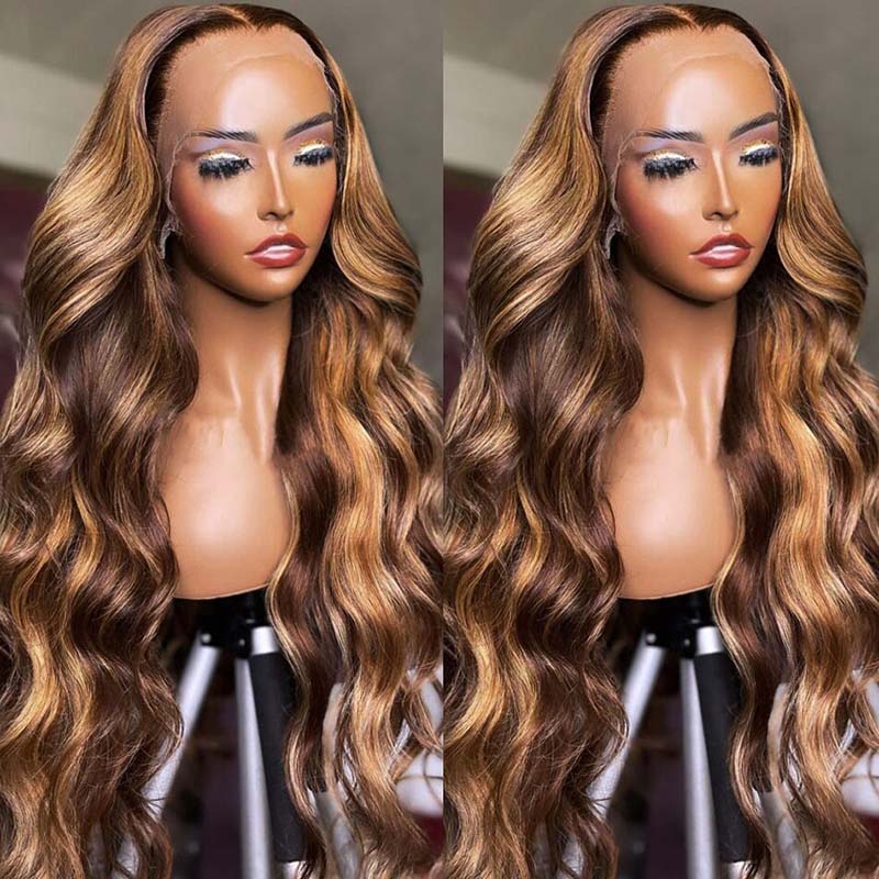 [Wear & Go] Breathable Air Wig Highlight 3D Body Wave 13x4 Lace Front Human Hair Wigs