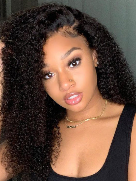 Pre Styled Pixie Curly Hair Glueless Side Part Lace Wig Bomb Hairstyle 100% Human Hair Wigs
