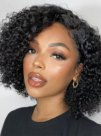 Pre Styled Pixie Curly Hair Glueless Side Part Lace Wig Bomb Hairstyle 100% Human Hair Wigs