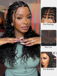 Knotless Boho Braided Water Wave Wig Glueless Pre-Cut Lace Human Hair Braided Wigs For Women