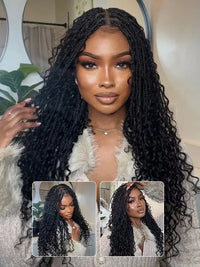 Knotless Boho Braided Water Wave Wig Glueless Pre-Cut Lace Human Hair Braided Wigs For Women