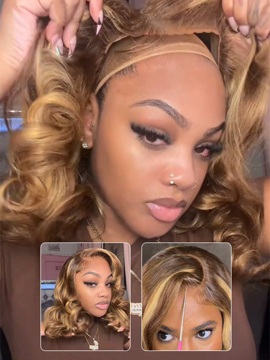 Pre Styled Side Part Colored Body Wave Bob Wig Glueless Drawstring Ready to Go Wigs
