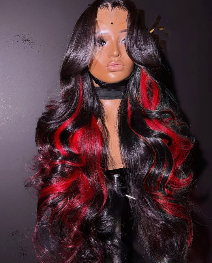 Red Highlight Wig 3D Body Wave 5x5 13x4 13x6 Lace Frontal Human Hair Wigs 180% Density