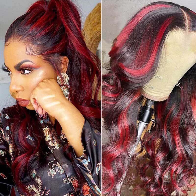 Red Highlight Wig 3D Body Wave 5x5 13x4 13x6 Lace Frontal Human Hair Wigs 180% Density