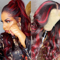 Red Highlight Wig 3D Body Wave 5x5 13x4 13x6 Lace Frontal Human Hair Wigs 180% Density