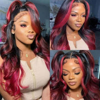 Red Highlight Wig 3D Body Wave 5x5 13x4 13x6 Lace Frontal Human Hair Wigs 180% Density