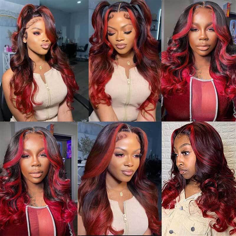 Red Highlight Wig 3D Body Wave 5x5 13x4 13x6 Lace Frontal Human Hair Wigs 180% Density