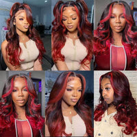 Red Highlight Wig 3D Body Wave 5x5 13x4 13x6 Lace Frontal Human Hair Wigs 180% Density