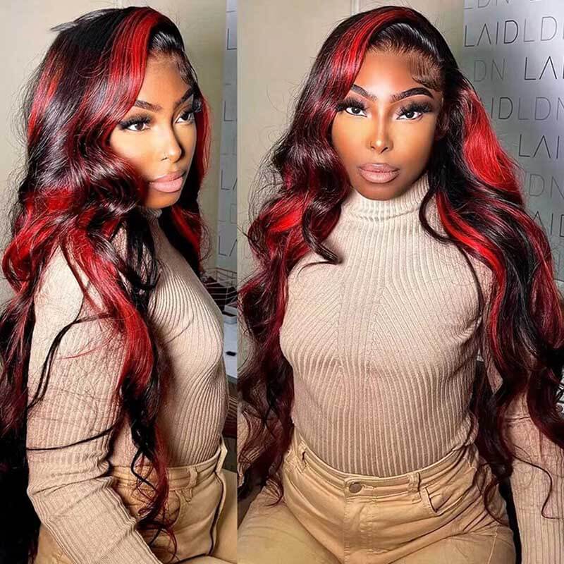 Red Highlight Wig 3D Body Wave 5x5 13x4 13x6 Lace Frontal Human Hair Wigs 180% Density