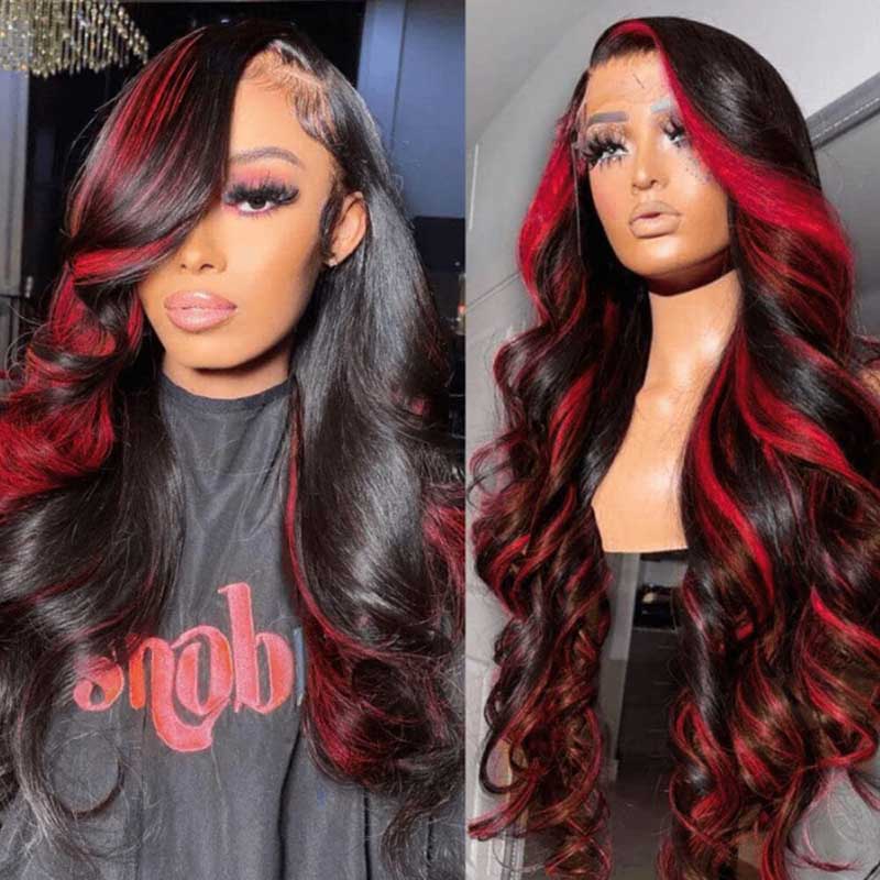 Red Highlight Wig 3D Body Wave 5x5 13x4 13x6 Lace Frontal Human Hair Wigs 180% Density