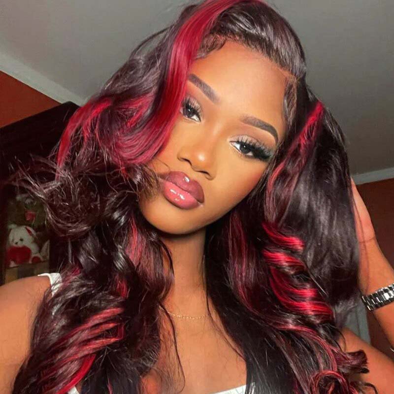 Red Highlight Wig 3D Body Wave 5x5 13x4 13x6 Lace Frontal Human Hair Wigs 180% Density