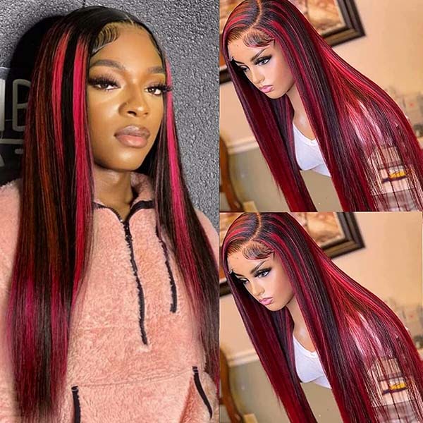 Red Highlight Wig 3D Body Wave 5x5 13x4 13x6 Lace Frontal Human Hair Wigs 180% Density