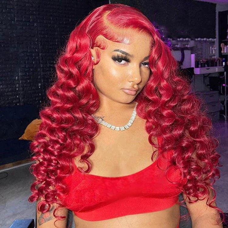Red Wig Dyed From 613 Blonde Hair 13x4 HD Lace Front Human Hair Wigs 180% Density