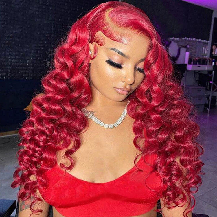 Red Wig Dyed From 613 Blonde Hair 13x4 HD Lace Front Human Hair Wigs 180% Density