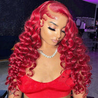 Red Wig Dyed From 613 Blonde Hair 13x4 HD Lace Front Human Hair Wigs 180% Density