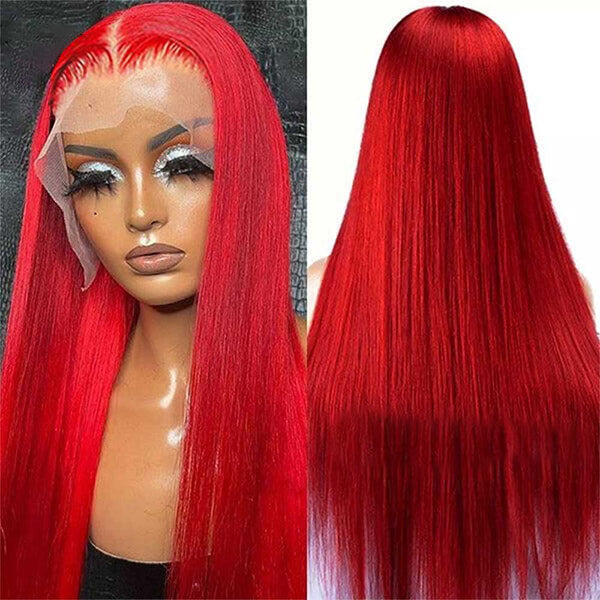 Red Wig Dyed From 613 Blonde Hair 13x4 HD Lace Front Human Hair Wigs 180% Density
