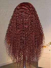 Kisslove #33 Reddish Brown Kinky Curly Hair Invisi Drawstring 360 Glueless Lace Wigs