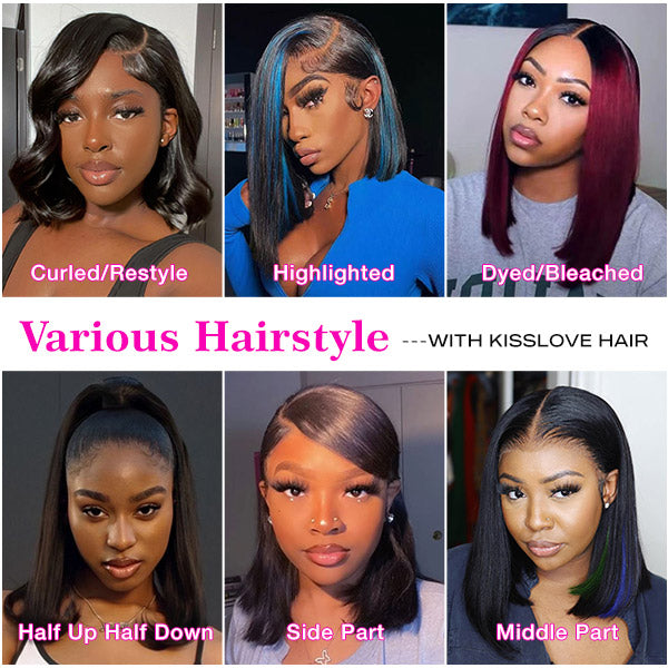 Kisslove Hair Straight Hair Short Bob Wig Brazilian 13x4 13x6 Lace Frontal Human Hair Wigs