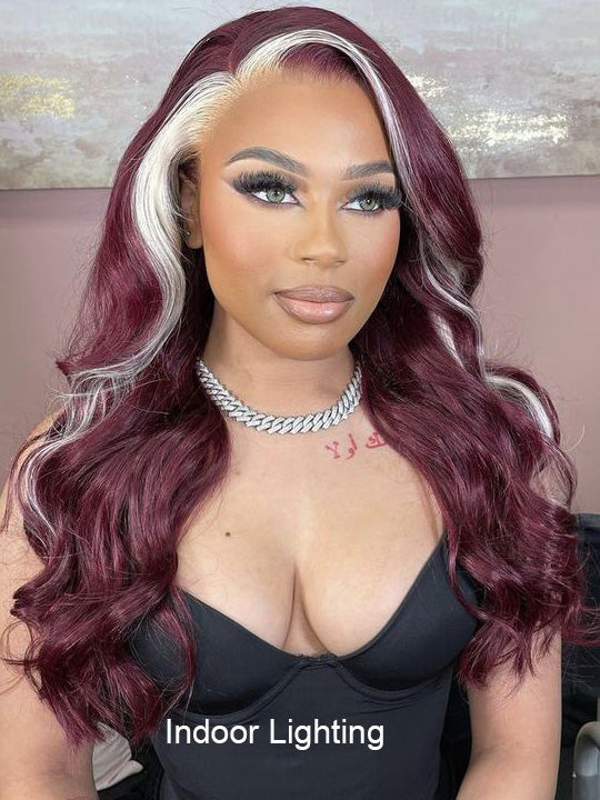 Red Hair With Blonde Skunk Stripe Wig Highlights Hair 3D Body Wave 13x4 Lace Wigs