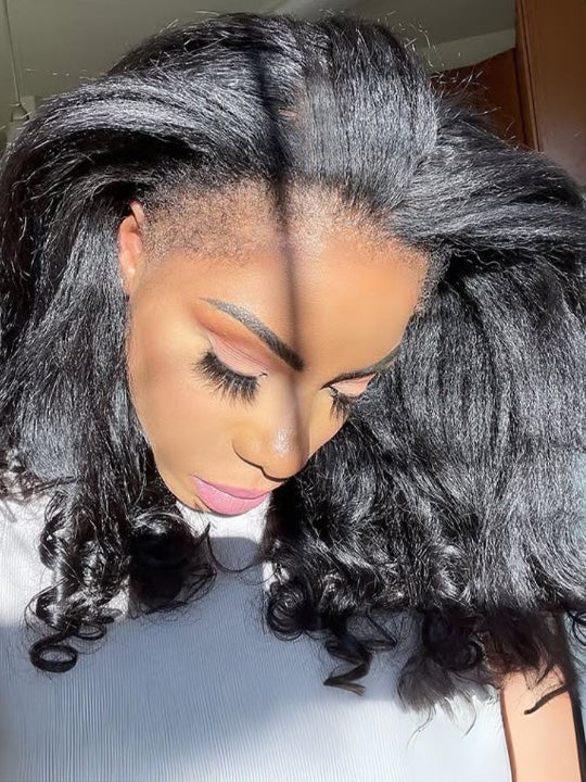 Kisslove Kinky Straight Burmese Curly Hair Invisi Drawstring Glueless Lace Wig Wear Go Wig With Spiral Curls