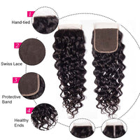 Water Wave 3 Bundles With 4*4 Lace Closure 10A Brazilian Human Hair Weave