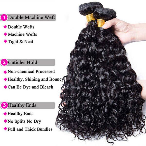 Water Wave 3 Bundles With 4*4 Lace Closure 10A Brazilian Human Hair Weave