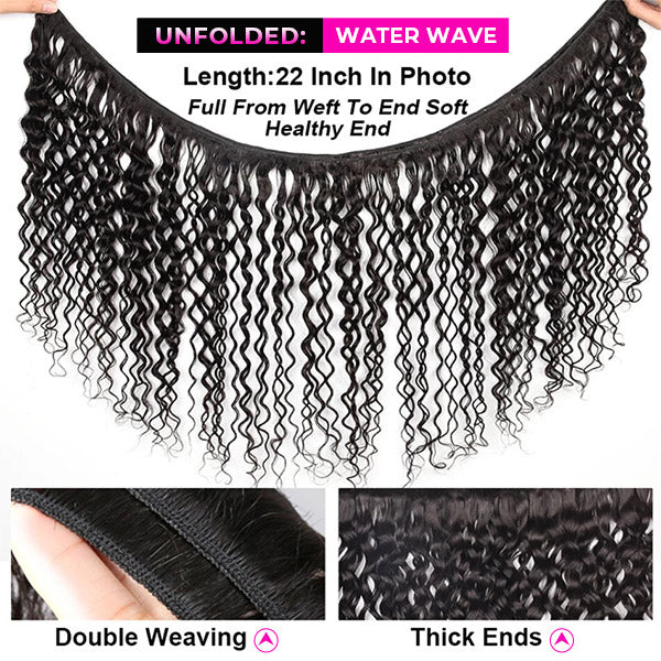 Water Wave 3 Bundles with 13*4 HD Lace Frontal 10A Brazilian Human Hair Weave