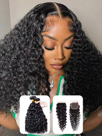 Water Wave 3 Bundles With 4*4 Lace Closure 10A Brazilian Human Hair Weave