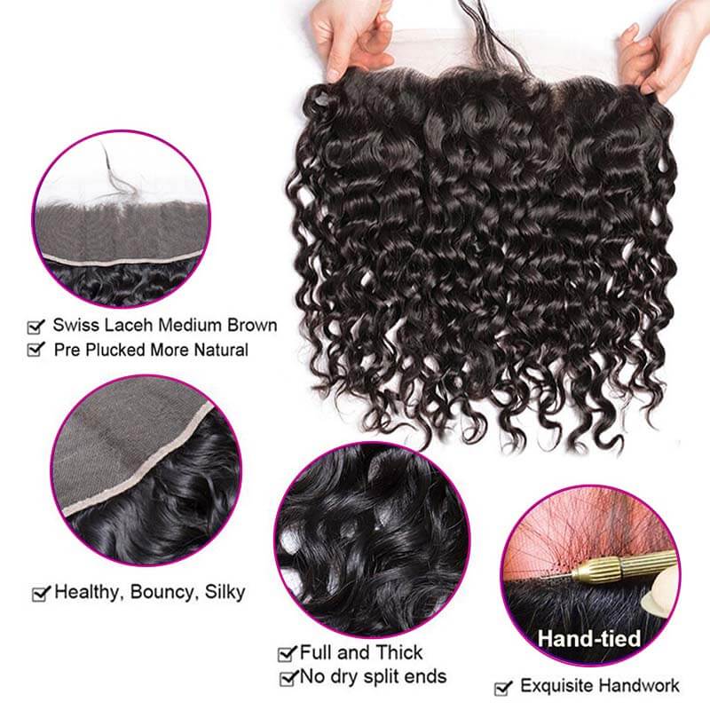 Water Wave 3 Bundles with 13*4 HD Lace Frontal 10A Brazilian Human Hair Weave
