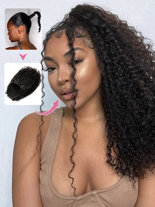 Invisi Drawstring Cap Water Wave Ponytail Extension 100% Human Hair Extensions