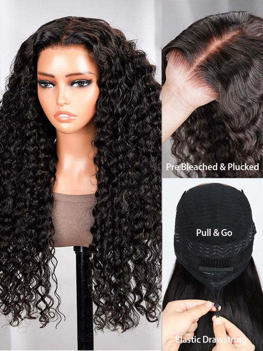 Bye Bye Knots 13x6 Lace Frontal Wig Water Wave Pull & Go Drawstring Glueless Wigs